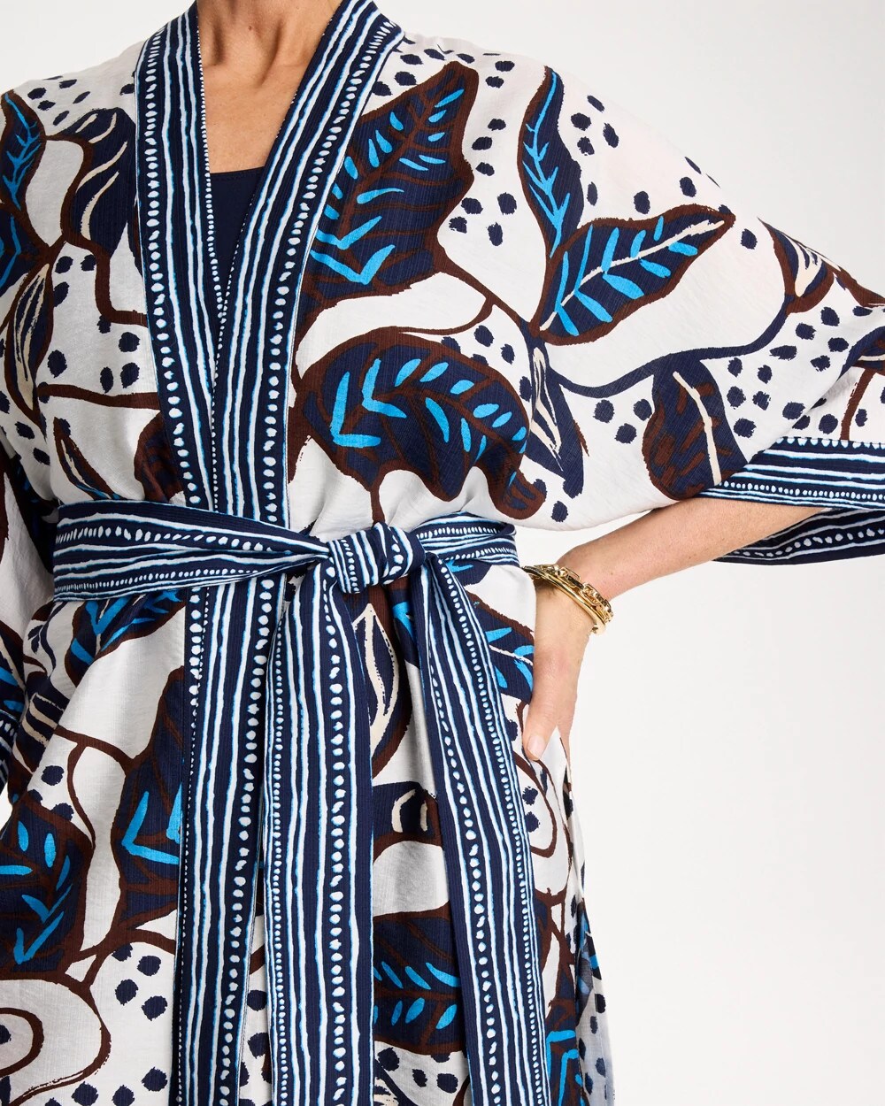 Chico's Popular - Printed Belted Kimono Ecru