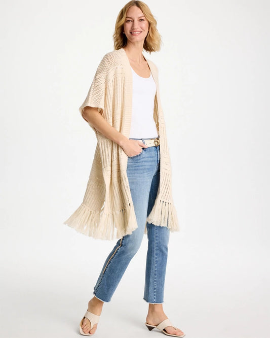 Chico's Premium - Long Knit Fringe Ruana Cream