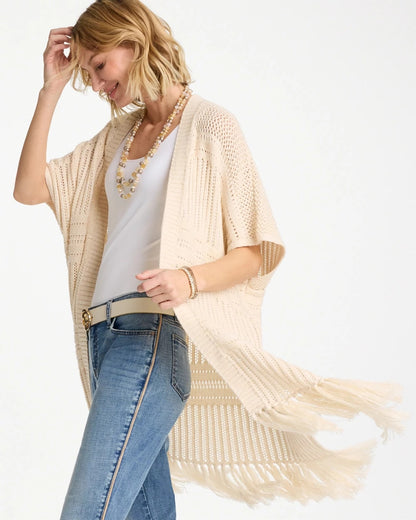 Chico's Premium - Long Knit Fringe Ruana Cream