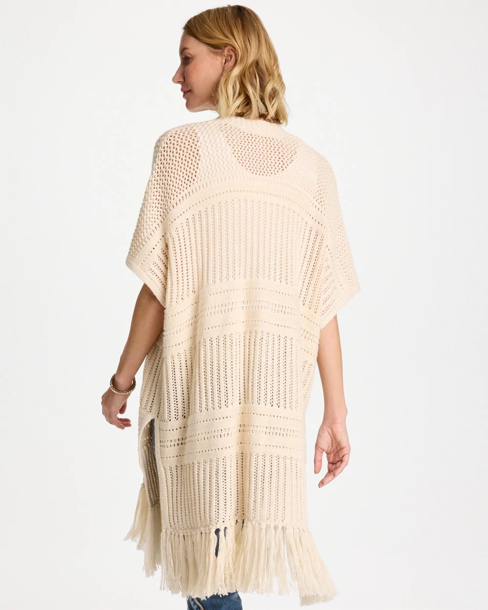 Chico's Premium - Long Knit Fringe Ruana Cream