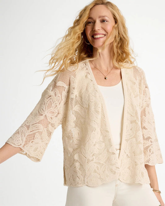 Chico's Trending - Short Crochet Lace Kimono Natural