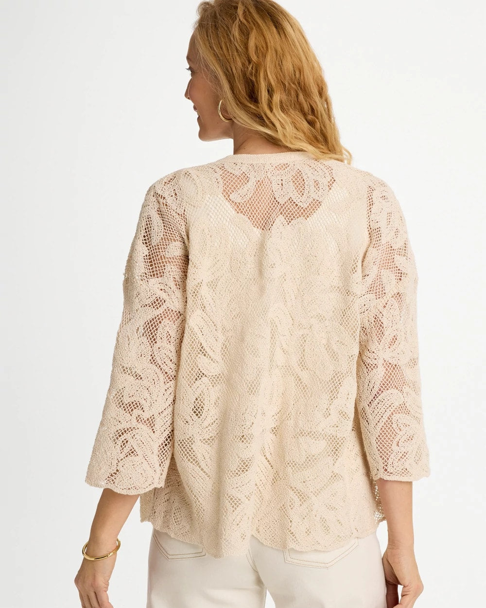 Chico's Trending - Short Crochet Lace Kimono Natural