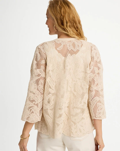 Chico's Trending - Short Crochet Lace Kimono Natural