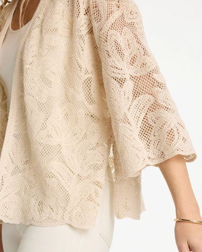 Chico's Trending - Short Crochet Lace Kimono Natural