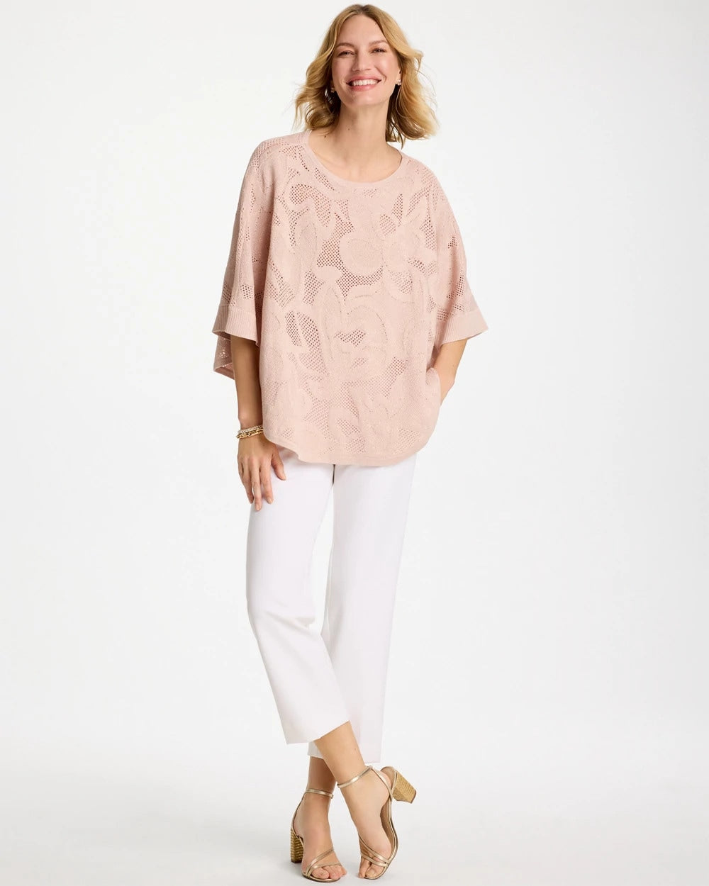 Chico's Top Pick - Boatneck Rounded Hem Poncho Rose Smoke