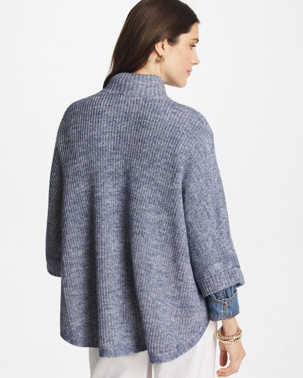 Chico's Exclusive - Rounded Hem Zip-Front Ruana Indigo Sky Heather