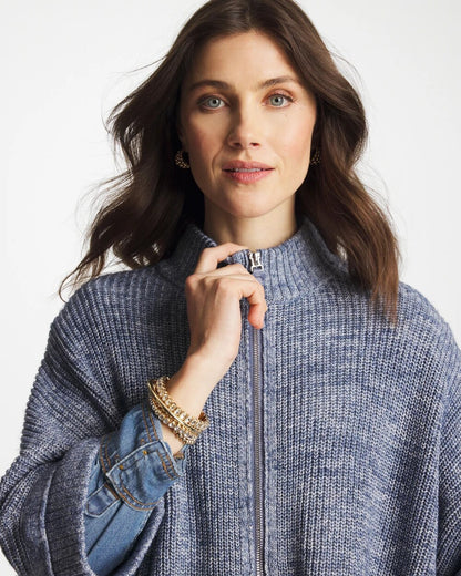 Chico's Exclusive - Rounded Hem Zip-Front Ruana Indigo Sky Heather