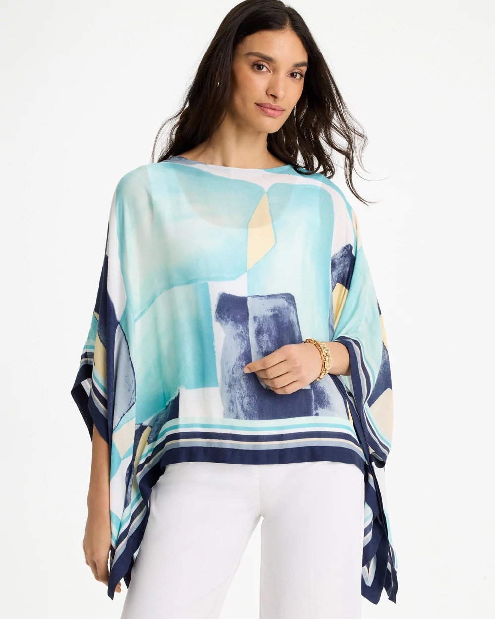 Chico's Recommended - Woven Crepe Artisanal Poncho Passport Blue