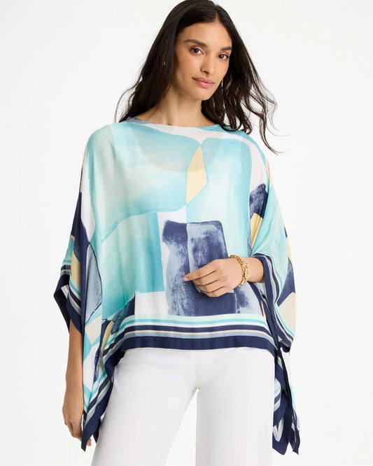 Chico's Recommended - Woven Crepe Artisanal Poncho Passport Blue