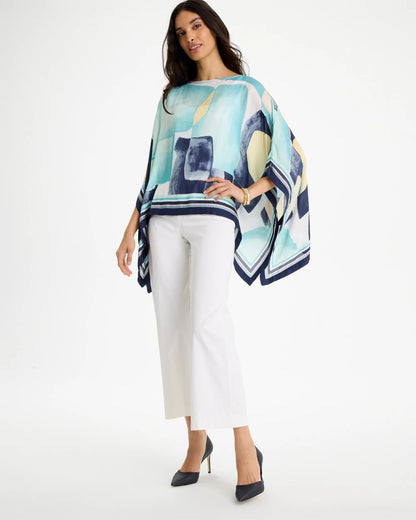 Chico's Recommended - Woven Crepe Artisanal Poncho Passport Blue