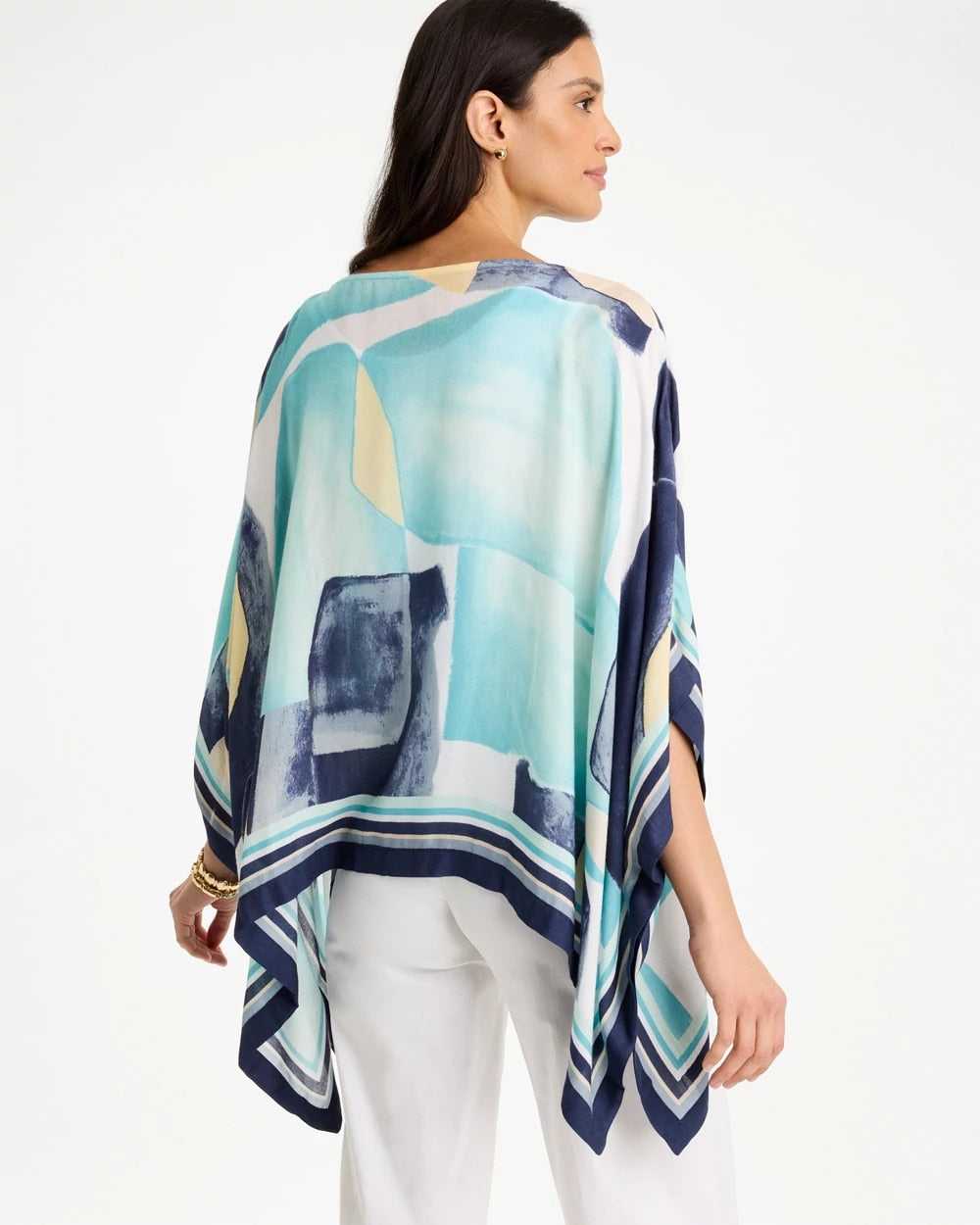 Chico's Recommended - Woven Crepe Artisanal Poncho Passport Blue