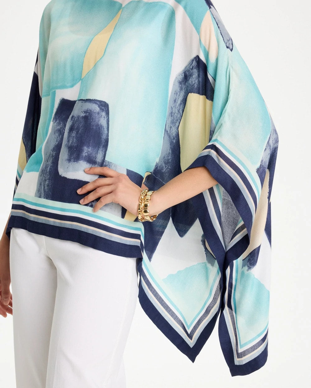 Chico's Recommended - Woven Crepe Artisanal Poncho Passport Blue