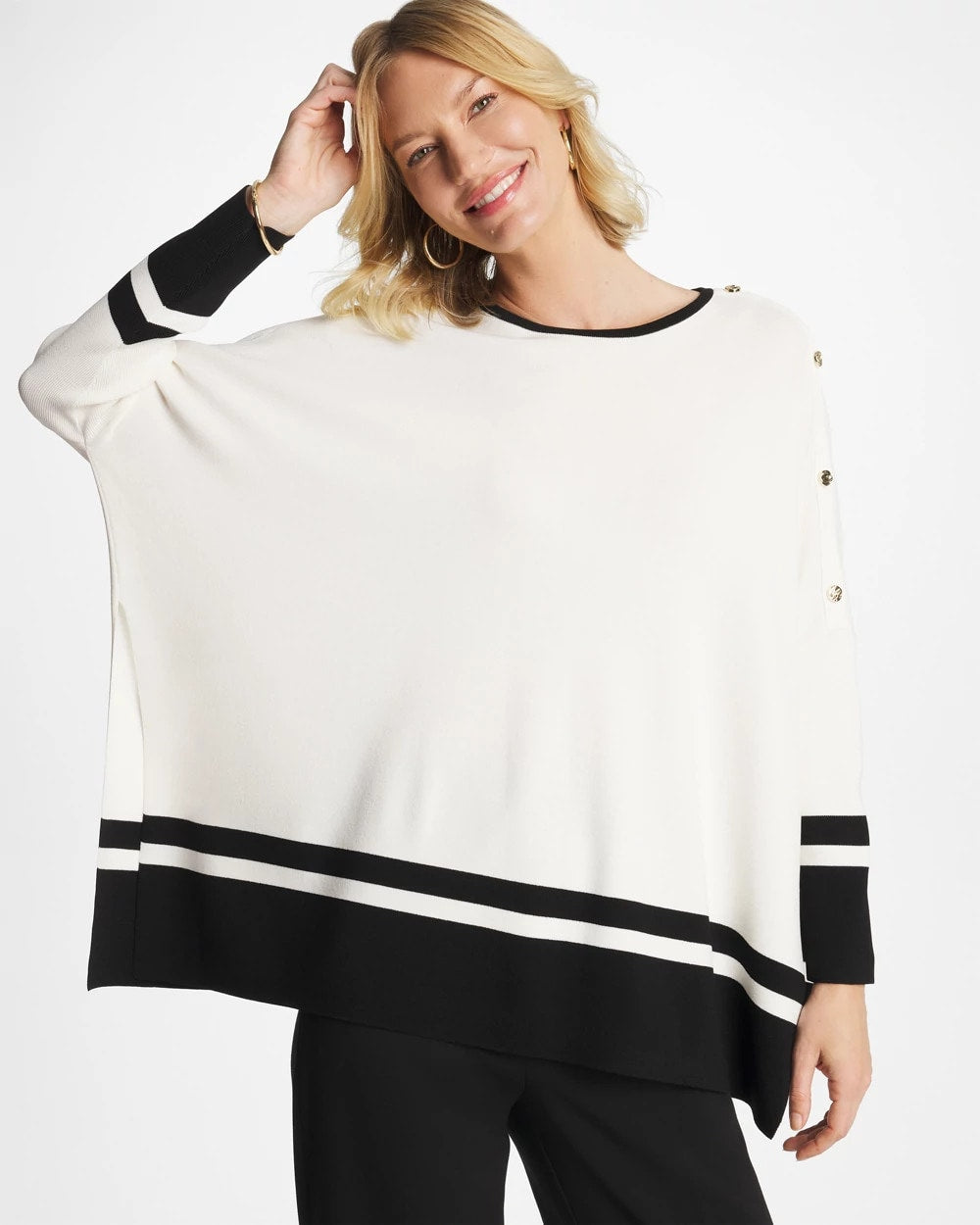 Chico's Sale - Button Detail Poncho Ecru