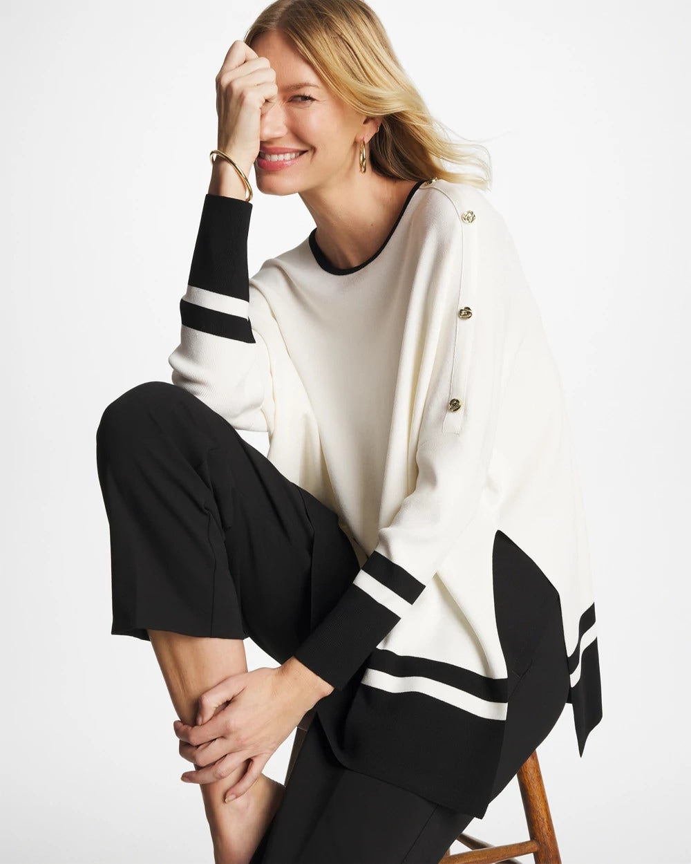 Chico's Sale - Button Detail Poncho Ecru