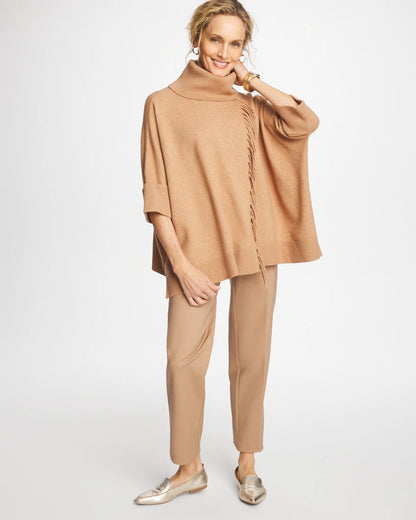 Chico's Best Seller - Cowlneck Knit Fringe Poncho Faux Creme Coffee Heather