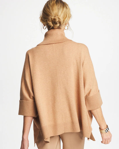 Chico's Best Seller - Cowlneck Knit Fringe Poncho Faux Creme Coffee Heather