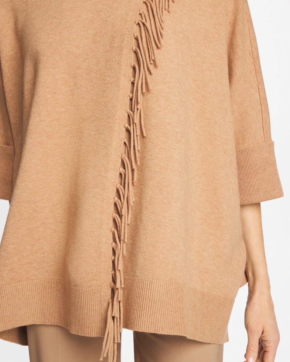Chico's Best Seller - Cowlneck Knit Fringe Poncho Faux Creme Coffee Heather
