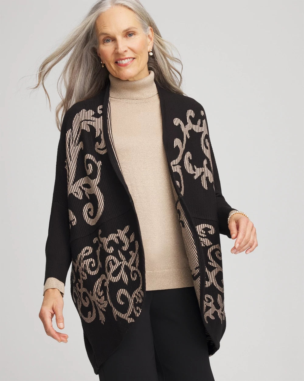 Chico's Hot Sale - Ottoman Jacquard Cocoon Cardigan Black