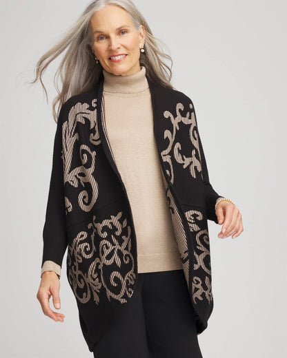 Chico's Hot Sale - Ottoman Jacquard Cocoon Cardigan Black