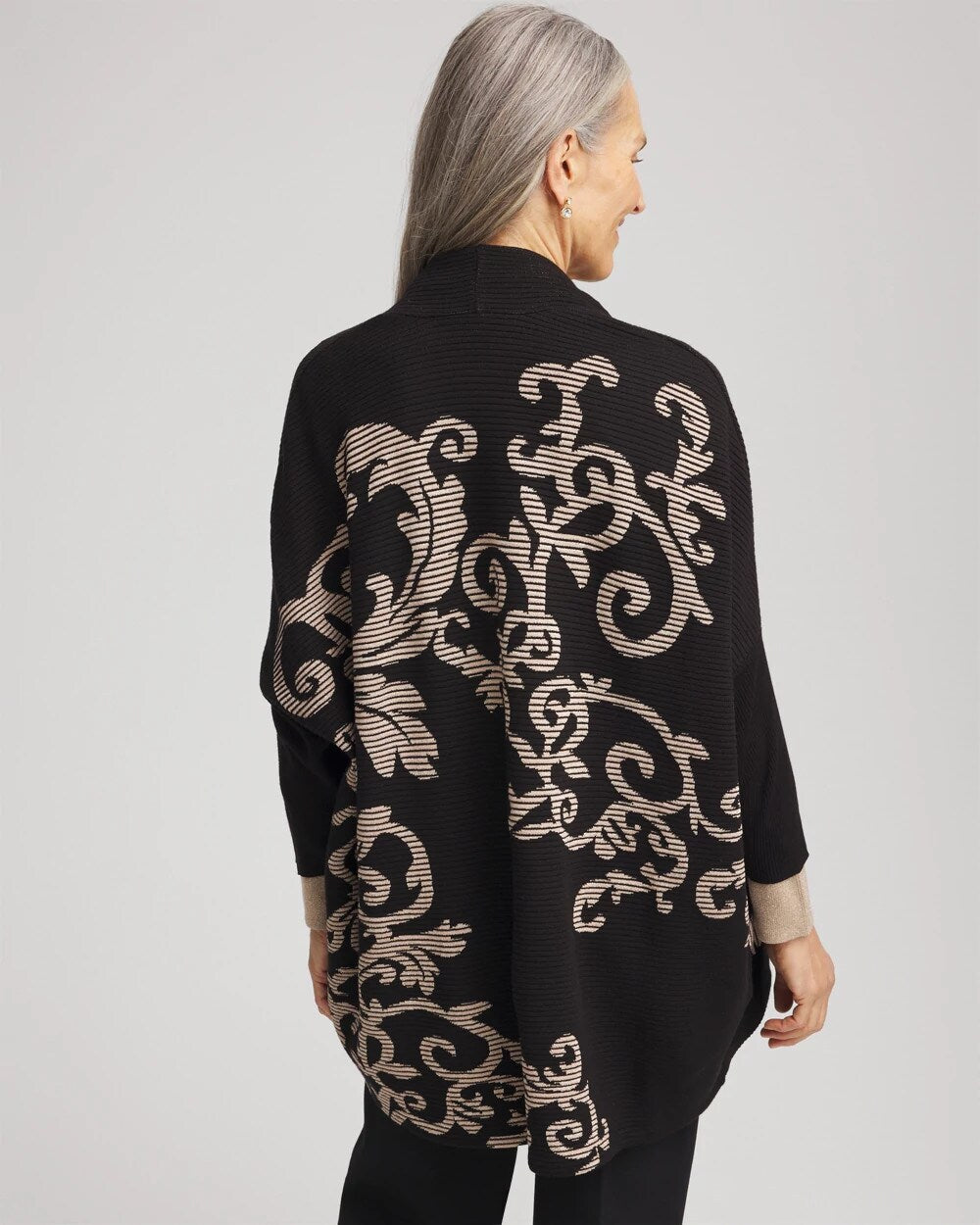 Chico's Hot Sale - Ottoman Jacquard Cocoon Cardigan Black