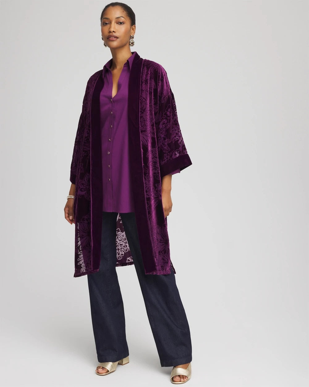 Chico's Sale - Floral Burnout Kimono Purple Royale