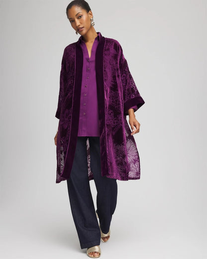 Chico's Sale - Floral Burnout Kimono Purple Royale