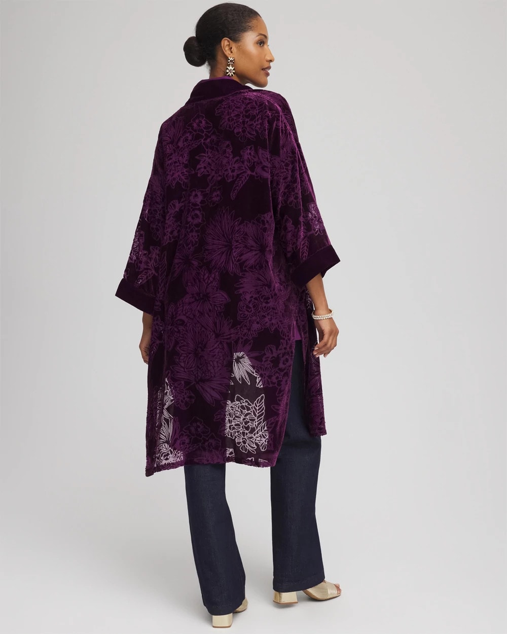 Chico's Sale - Floral Burnout Kimono Purple Royale
