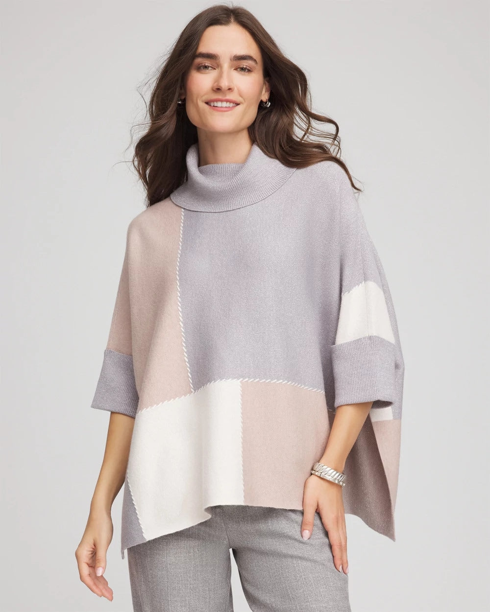 Chico's Trusted - Quilted Chic Cowlneck Poncho Birch
