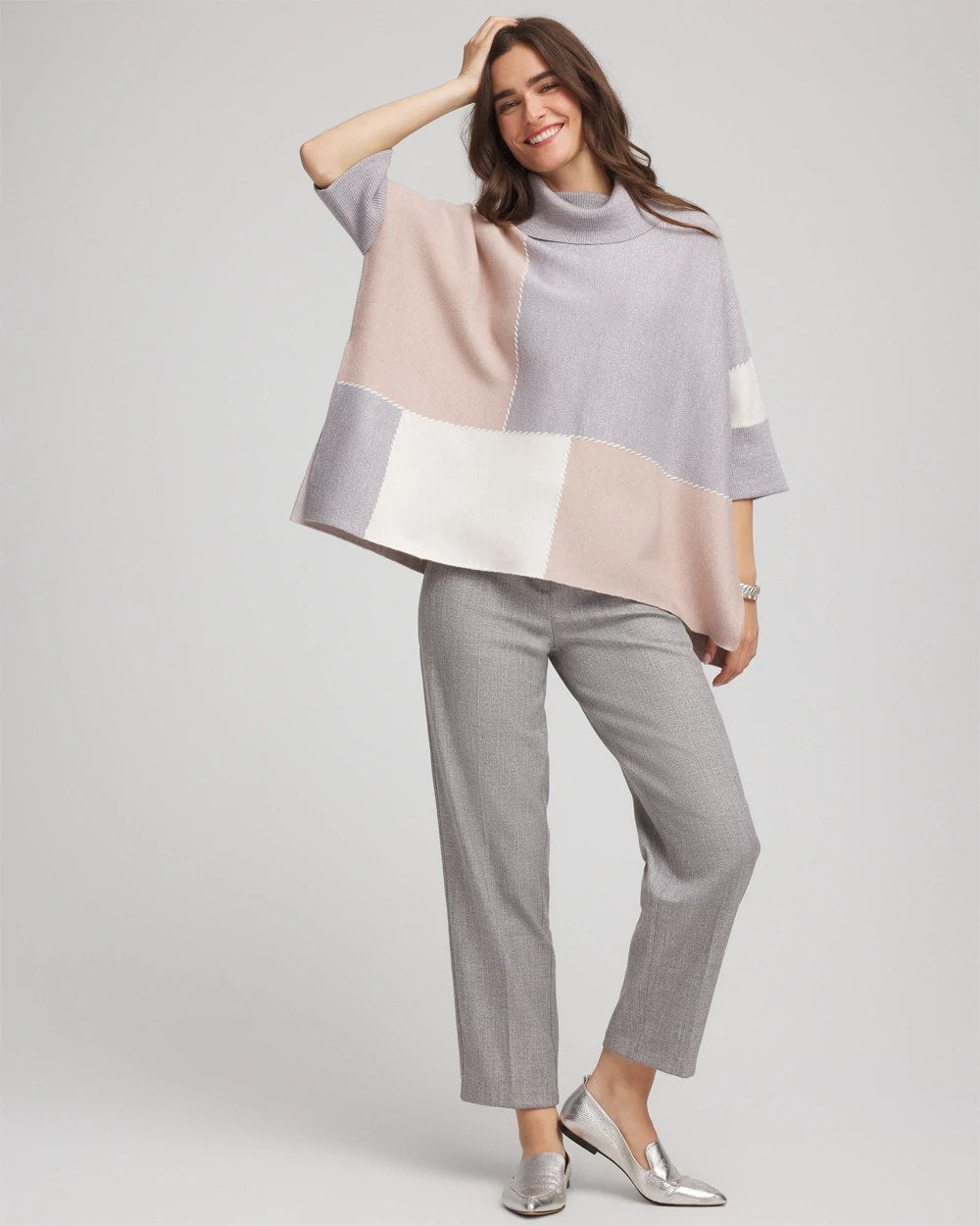 Chico's Trusted - Quilted Chic Cowlneck Poncho Birch