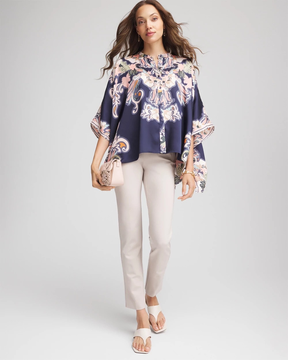 Chico's Latest - Collarless Floral-Paisley Poncho Passport Blue