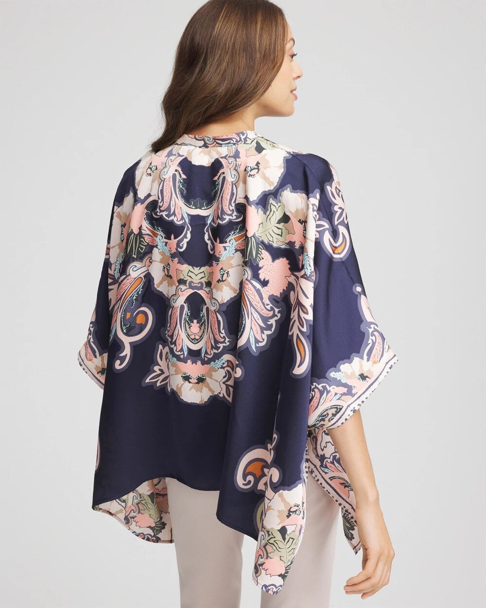 Chico's Latest - Collarless Floral-Paisley Poncho Passport Blue