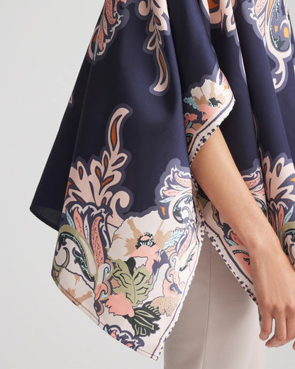 Chico's Latest - Collarless Floral-Paisley Poncho Passport Blue