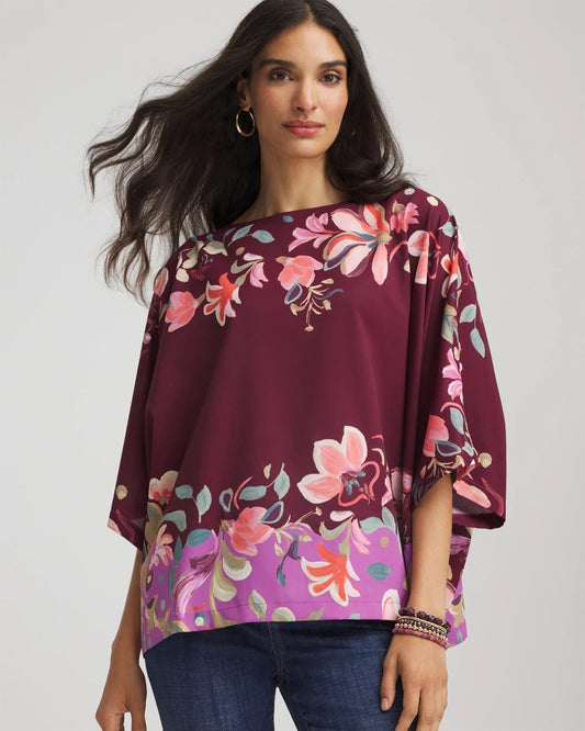 Chico's Recommended - Printed Boatneck Pullover Poncho Deep Chianti