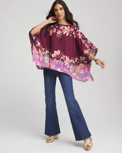 Chico's Recommended - Printed Boatneck Pullover Poncho Deep Chianti
