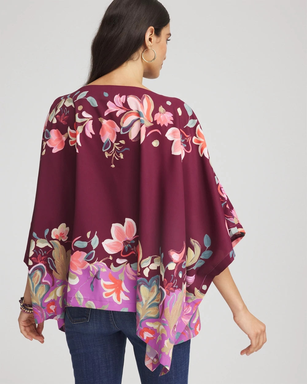 Chico's Recommended - Printed Boatneck Pullover Poncho Deep Chianti