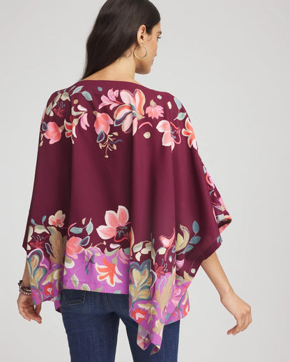 Chico's Recommended - Printed Boatneck Pullover Poncho Deep Chianti