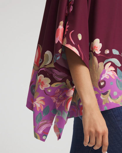 Chico's Recommended - Printed Boatneck Pullover Poncho Deep Chianti