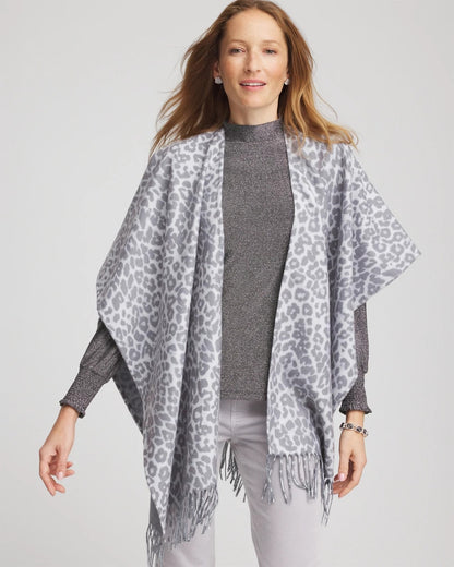 Chico's Deals - Reversible Animal Print Fringe Ruana Storm Cloud