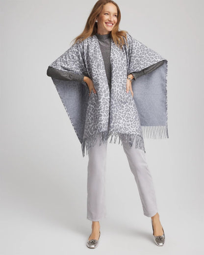Chico's Deals - Reversible Animal Print Fringe Ruana Storm Cloud