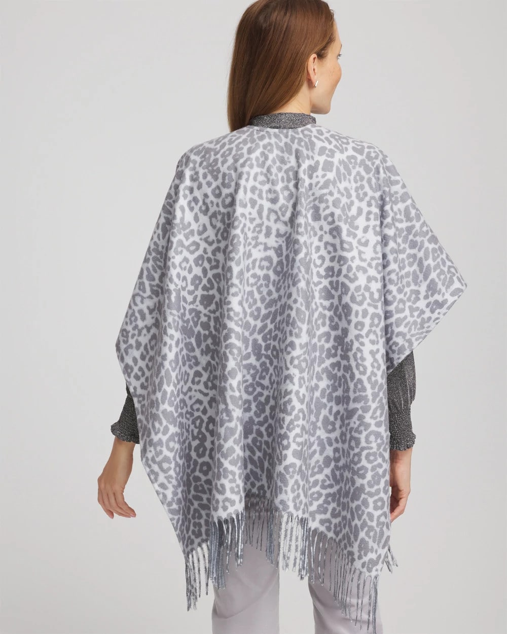 Chico's Deals - Reversible Animal Print Fringe Ruana Storm Cloud