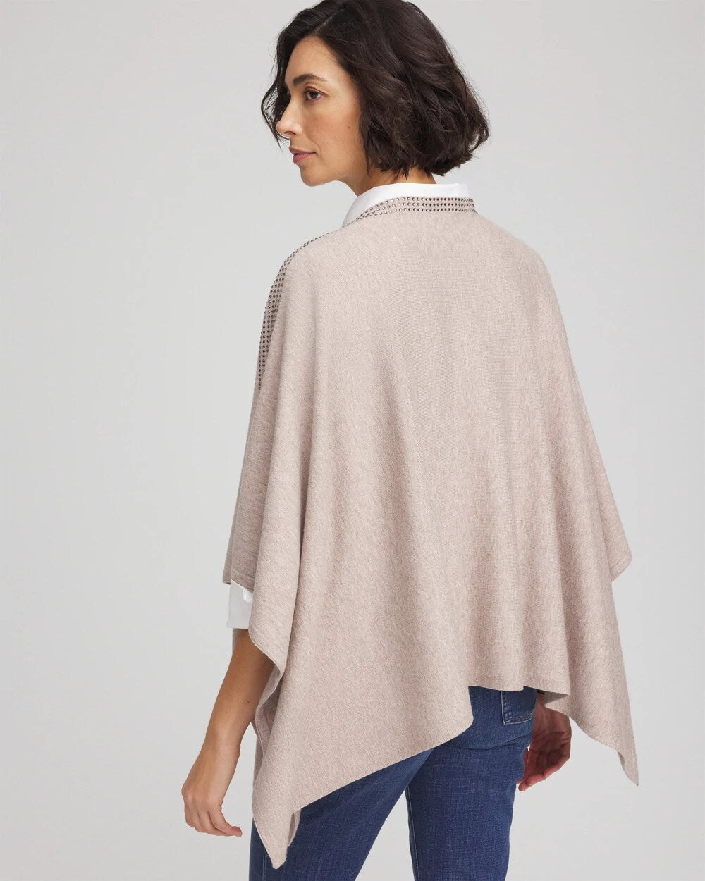 Chico's Exclusive - Rhinestone Embellished Poncho Light Taupe Heather