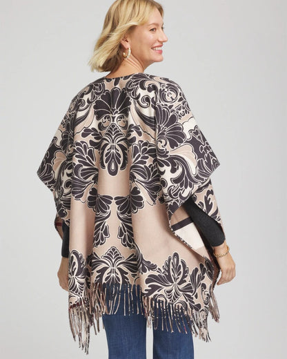 Chico's Top Pick - Reversible Printed Fringe Ruana Champagne Fizz