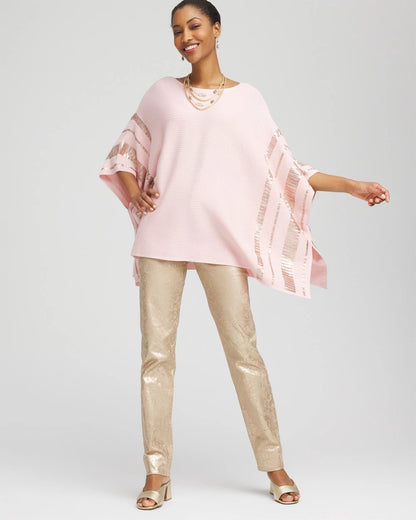 Chico's Premium - Sequin Striped Sweater Poncho Blushed