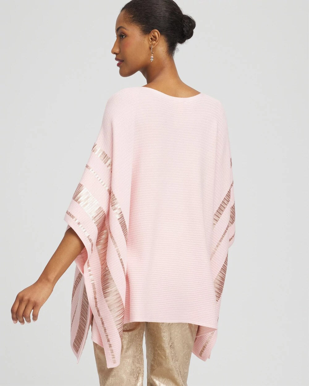 Chico's Premium - Sequin Striped Sweater Poncho Blushed