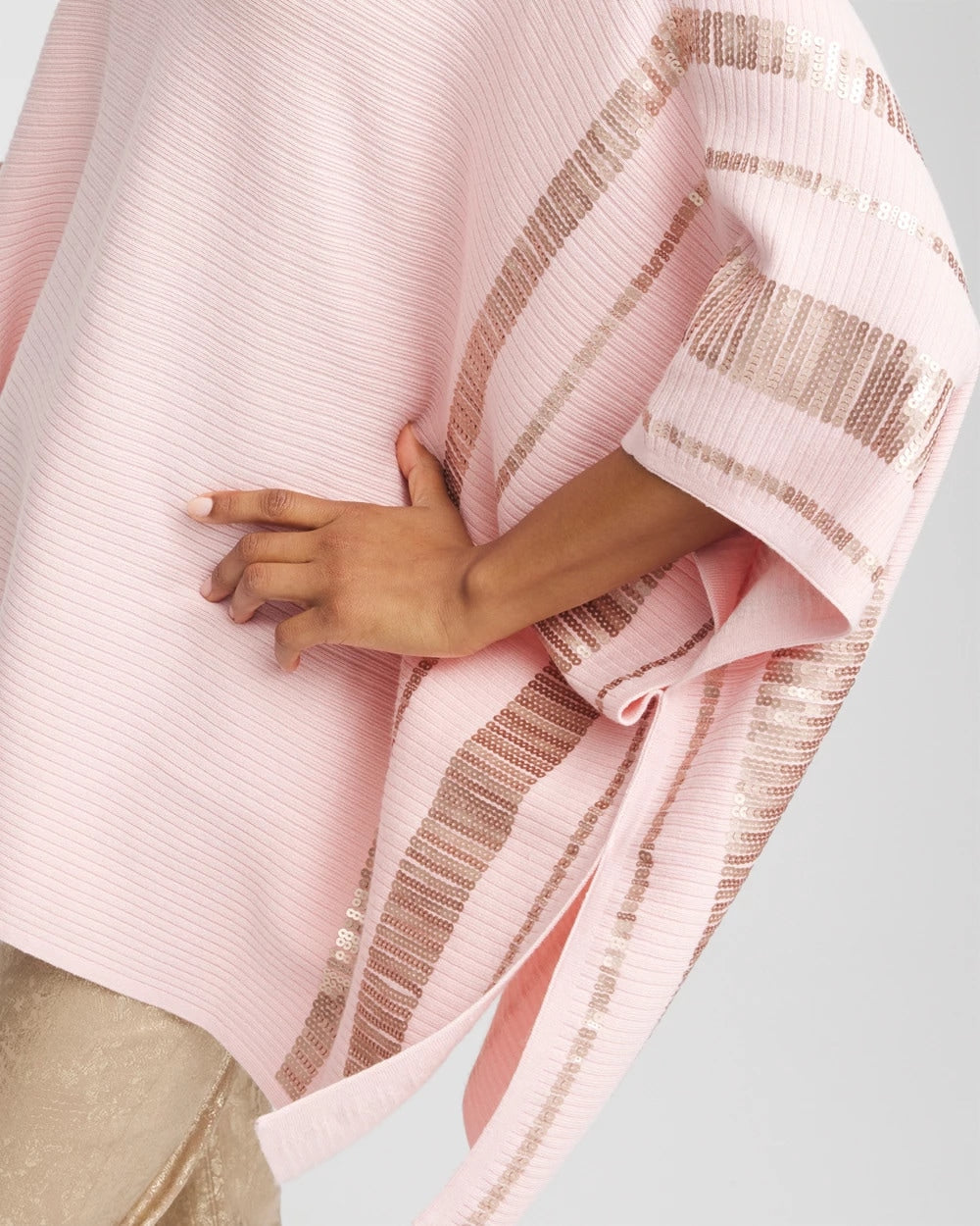 Chico's Premium - Sequin Striped Sweater Poncho Blushed