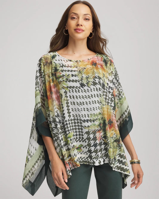 Chico's Essential - Printed Crinkle-Chiffon Pullover Poncho Nettle Leaf