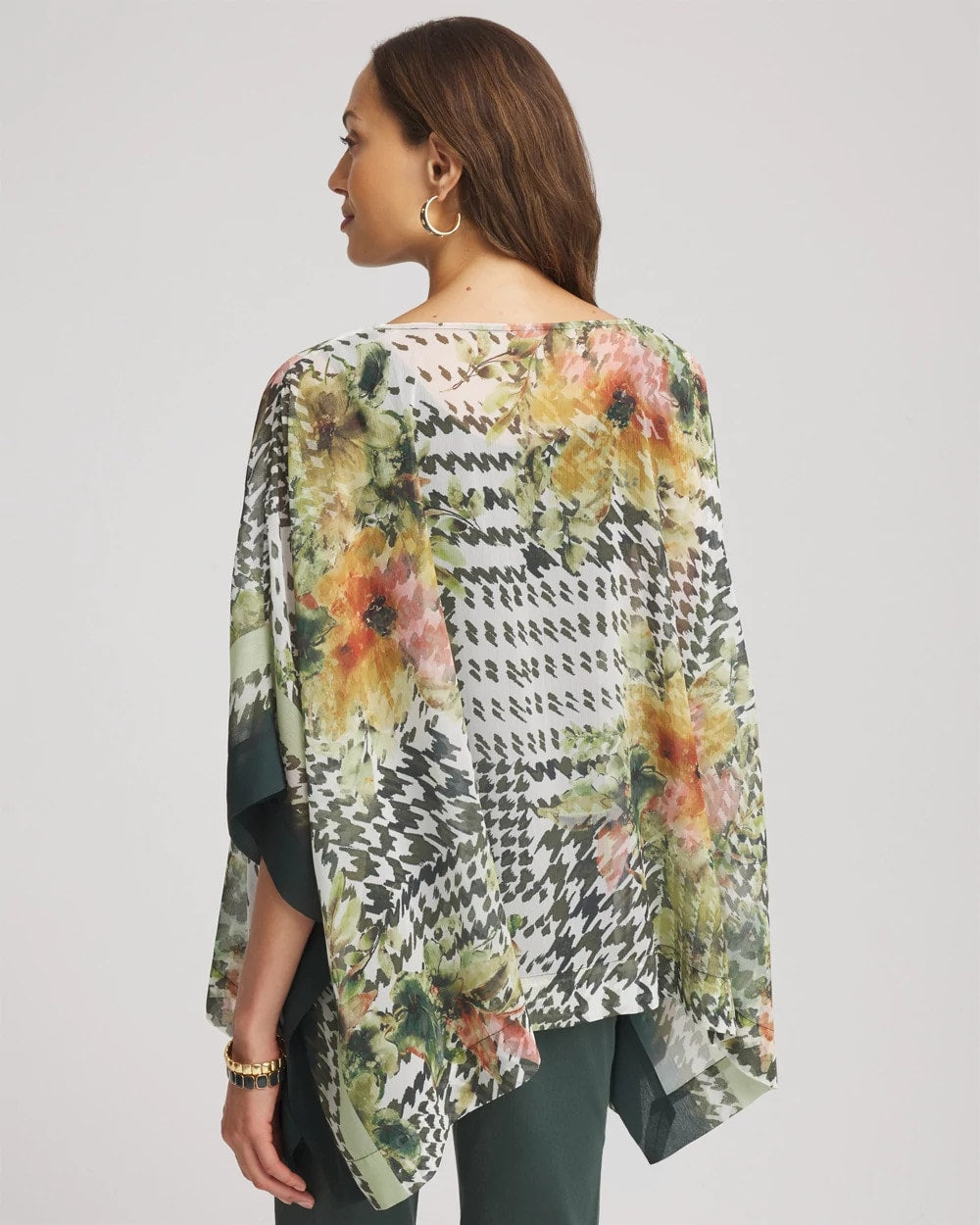 Chico's Essential - Printed Crinkle-Chiffon Pullover Poncho Nettle Leaf