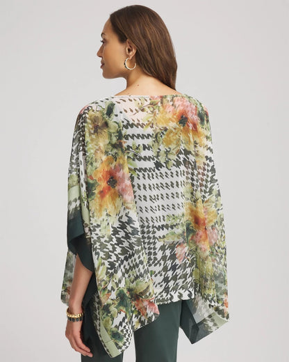 Chico's Essential - Printed Crinkle-Chiffon Pullover Poncho Nettle Leaf