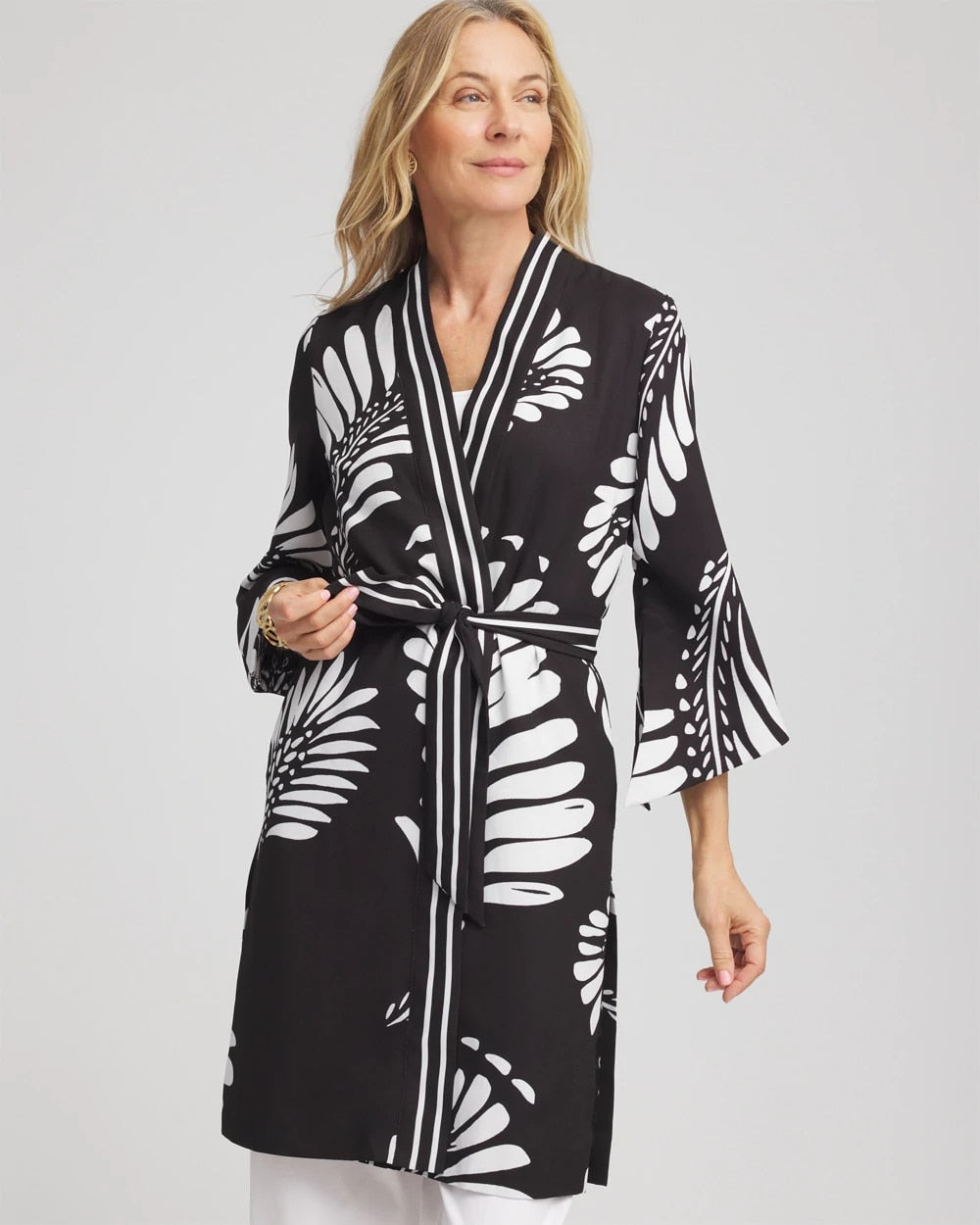 Chico's Exclusive - Tie-Front Long Kimono Black