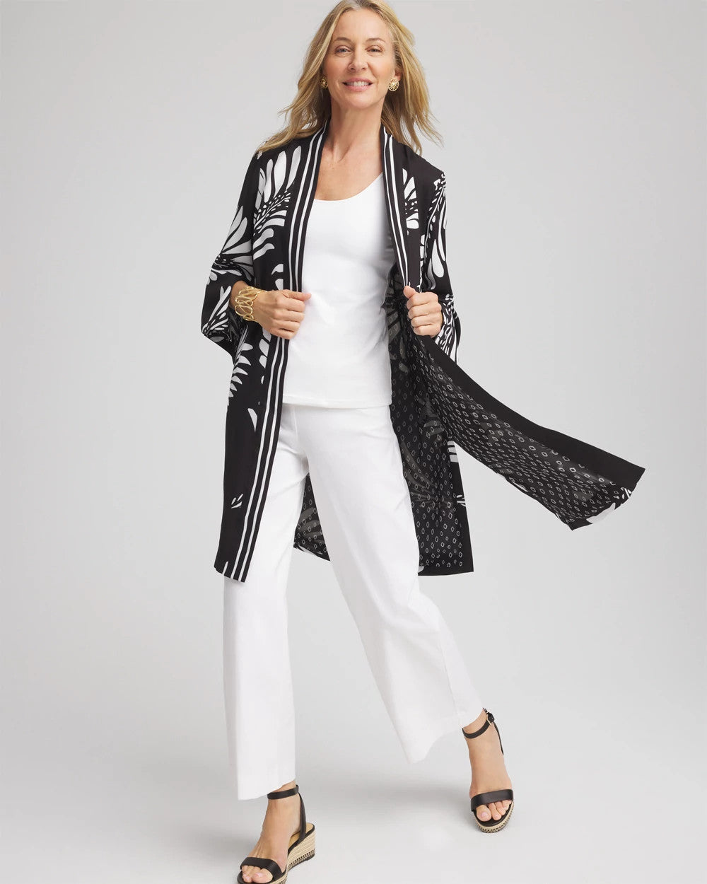Chico's Exclusive - Tie-Front Long Kimono Black